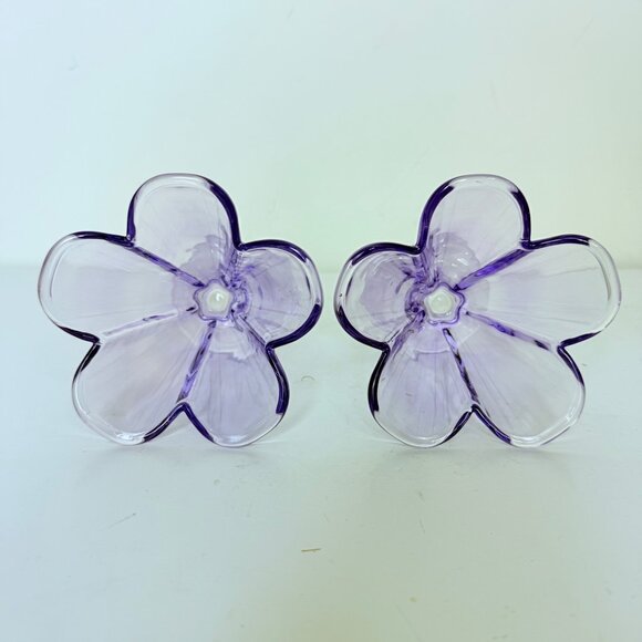 VTG Purple Lavender Glass Cup Set of 2 Petal Decor Lilac Cocktail Glass Dessert - Picture 4 of 16